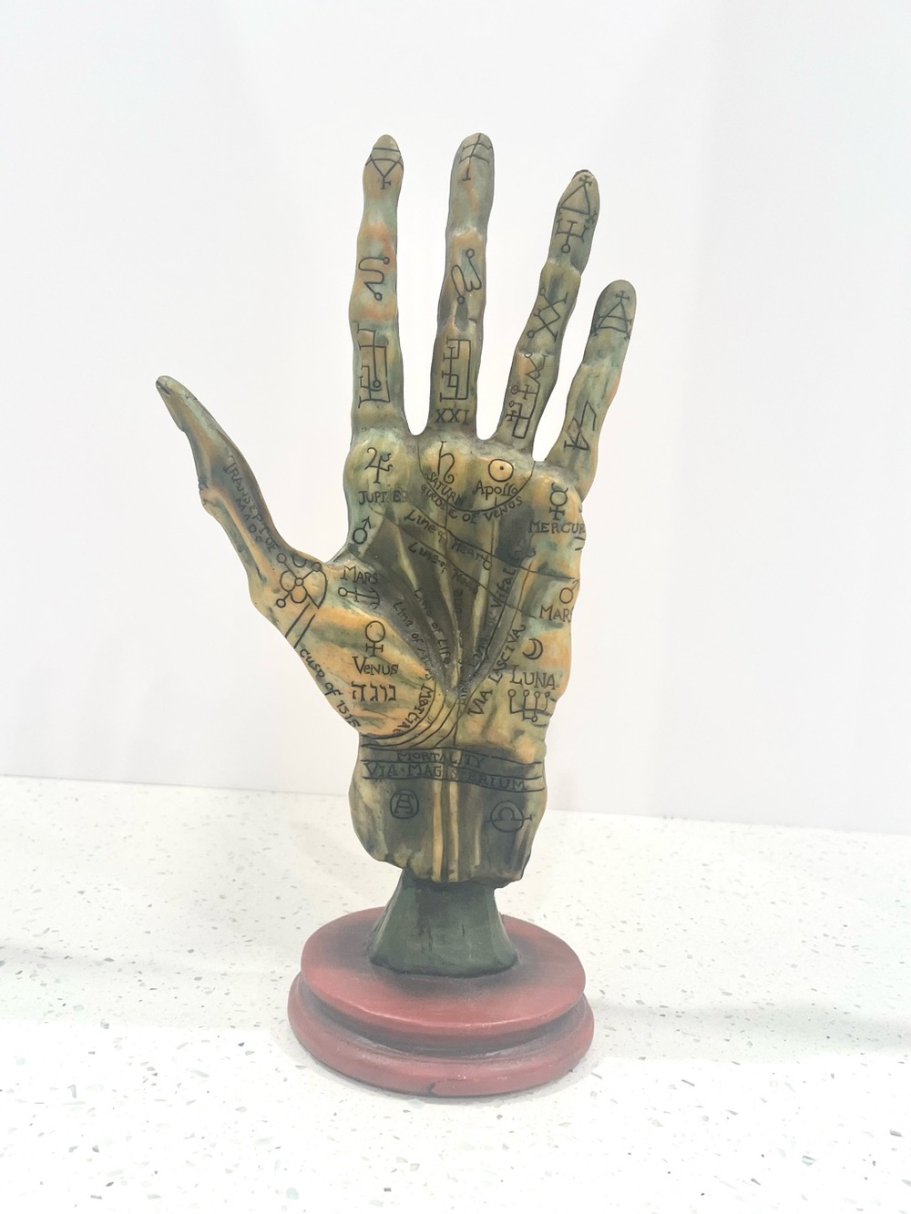 Zombie Hand Palmistry Sculpture in Green and Gold